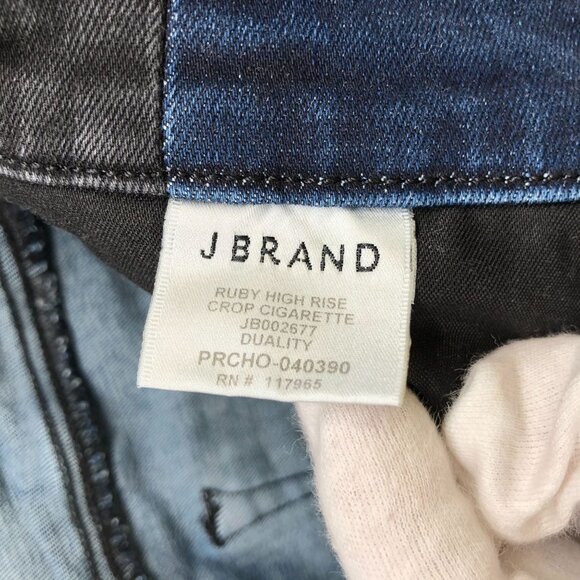 J Brand Ruby High Rise Crop Cigarette Jeans Womens 30 Blue Frayed Stripe - Picture 7 of 11